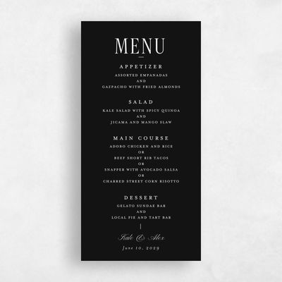 Black Wedding Menu - Dove