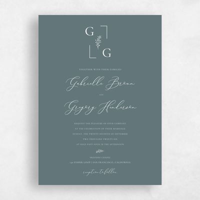 Green Monogram Wedding Invitation - Olney Portrait