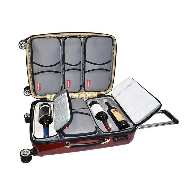 KARRIAGE-MATE Wine Luggage for Carrying Wine Bottles with Spinner Wheels, TSA Lock & Expandable Space (Red)