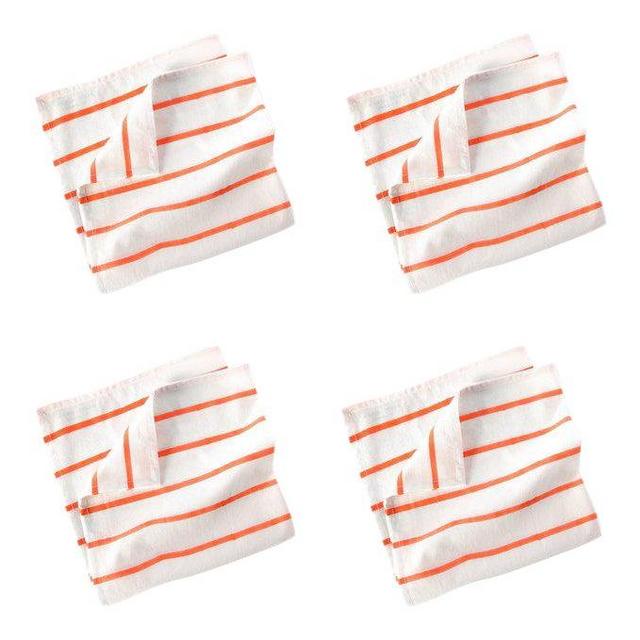 Pinstripe Cotton Napkins Cream & Coral - Set of 4