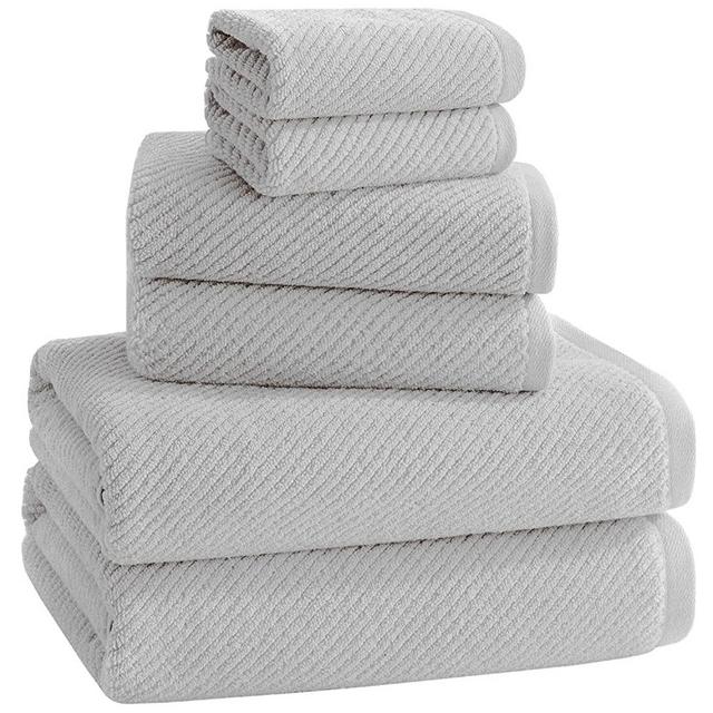 ALFRED SUNG HOME 100% Cotton Quick Dry Textured Bath Towel Set, 6 Piece Set, Includes 2 Bath Towels, 2 Hand Towels and 2 Washcloths, Highly Absorbent, Fast Drying, Luxury Bathroom Towels (Light Grey)