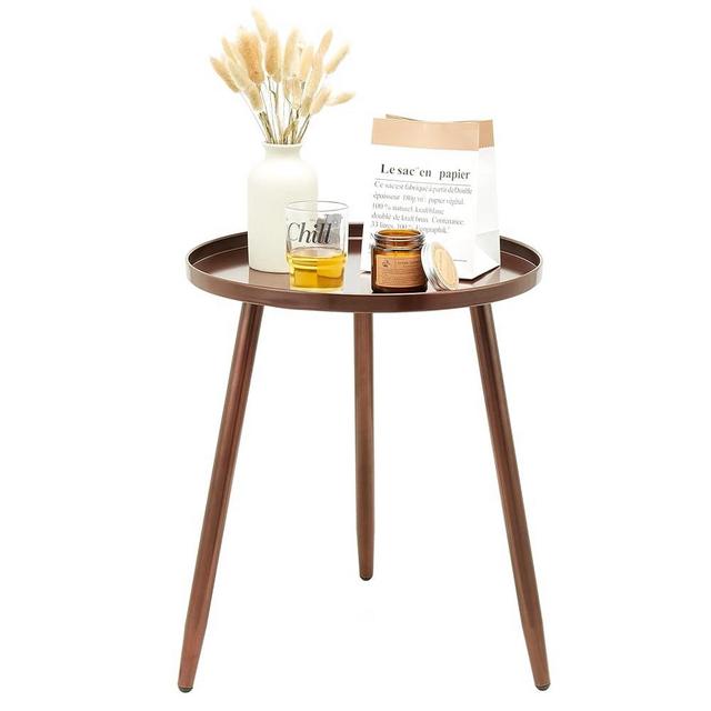 End/Side Tables - Small Round Accent Table, Metal Bronze Narrow Night Stands with 3 Legs, Ideal for Any Room-Side Tables Living Room, Bedroom, Plant Stand Balcony, Indoor & Outdoor