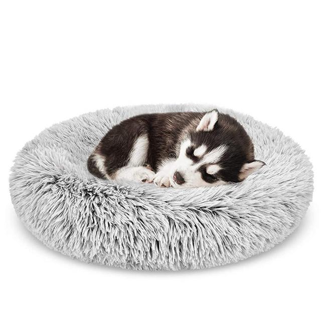 GASUR Dog Bed Cat Beds Donut, Soft Plush Round Pet Bed Small Mini Medium Size Calming Bed, Self Warming Winter Indoor Snooze Sleeping Kitten Bed Puppy Kennel (2020", Frost)