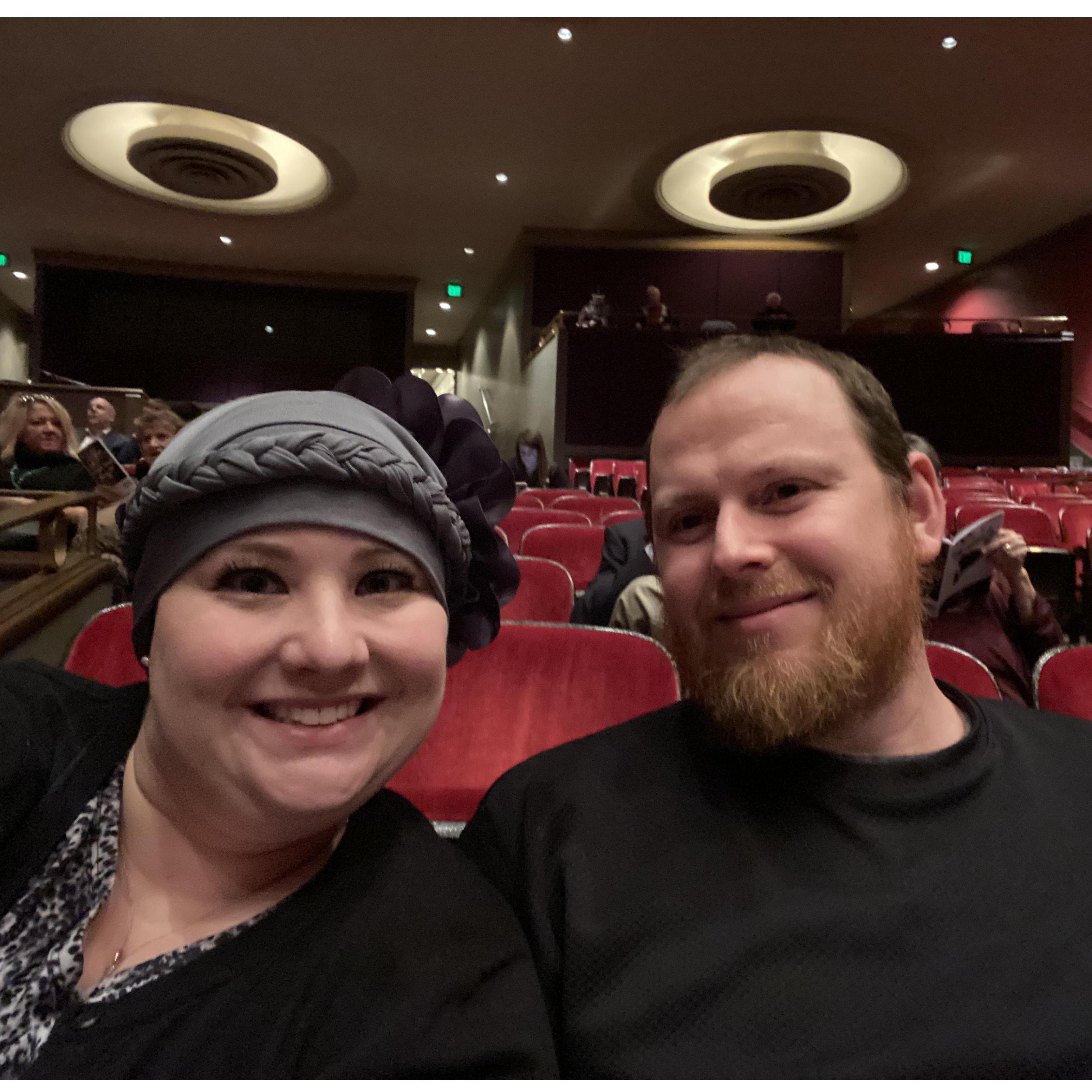 Us at Book of Mormon at IU in November of 2019