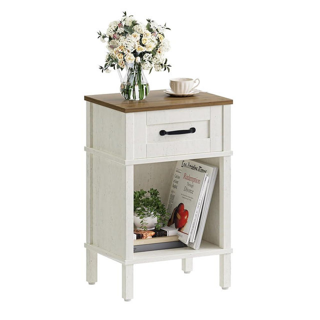 YAUKTAK White Farmhouse Nightstand with Drawer, Small Wooden Bedside Table, White End Table, Bedroom Side Table with Storage, Rustic Wood Night Stand LET512WR