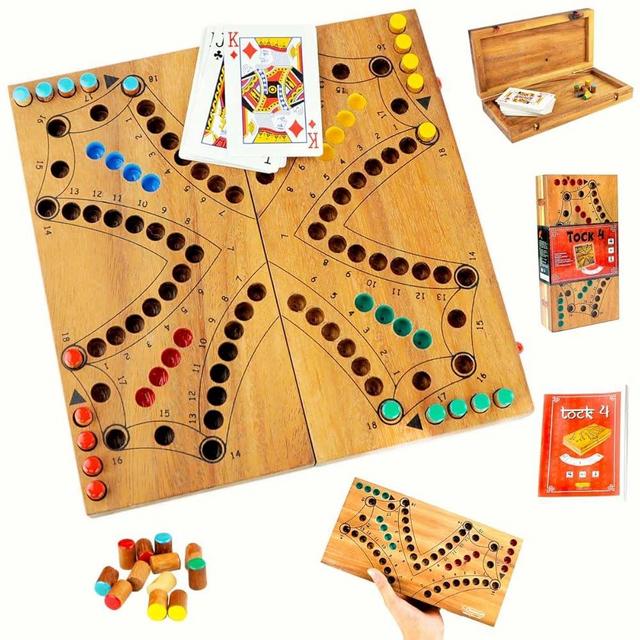 Logica Puzzles Art. Tock 4 - Wooden Board Game - Cards Game for 2/4 Players - Foldable Lid