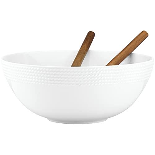 KATE SPADE Wickford Salad Set with Wood Servers, 4.80 LB, White