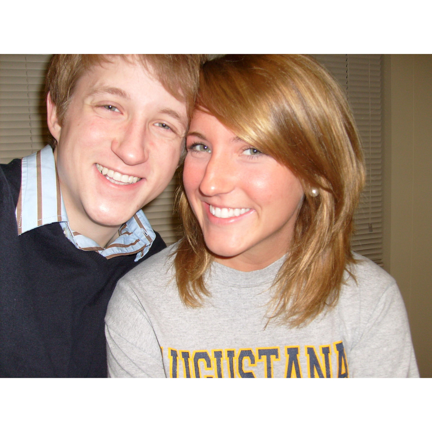 Rescued from one of our digital cameras: a photo taken at Augustana College, where we first met.