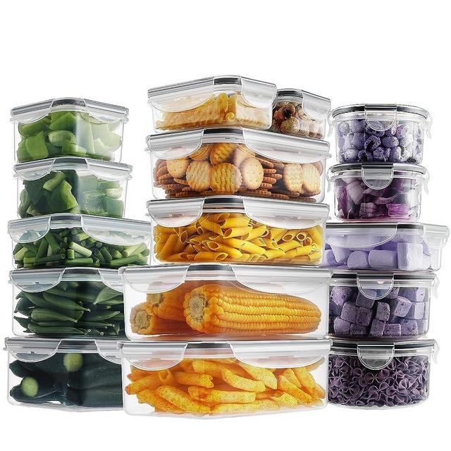 HOMBERKING 32 Pieces Food Storage Containers Set with Snap Lids (16 Lids + 16 Containers), Meal Prep Airtight Plastic Containers, BPA-Free Lunch Containers for Kitchen Organization, Pantry, Home, Black