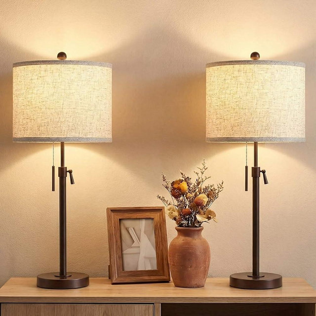 Qingmiao Table Lamps Set of 2, 22" to 30" Adjustable Nightstand Lamps for Bedroom, Dimmable End Table Lamps for Living Room Console Entry Farmhouse Home Decor, New House Warming Gifts