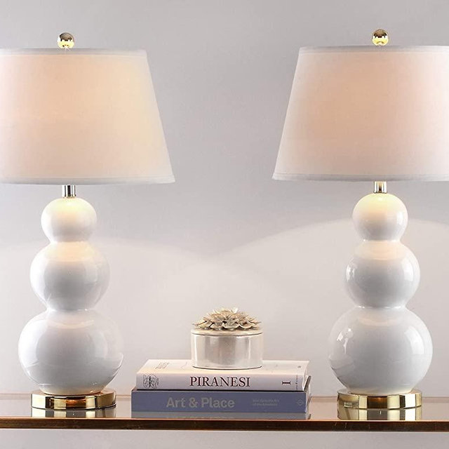 Safavieh Lighting Collection Pamela White Triple Gourd 27-inch Table Lamp (Set of 2)