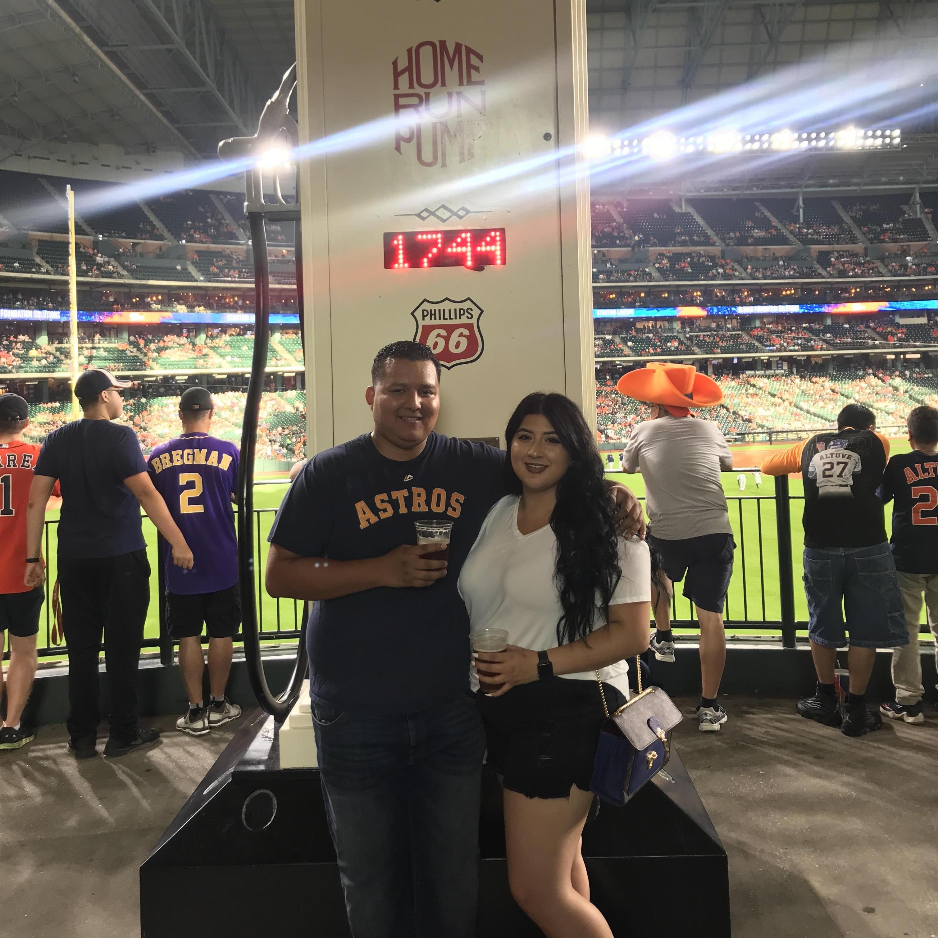 One of our first pictures together as a couple! Enjoying an Astros game with some hotdogs and beers