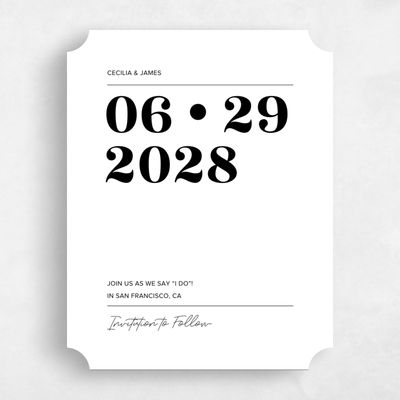 White Ticket Wedding Save the Date - Valier Type