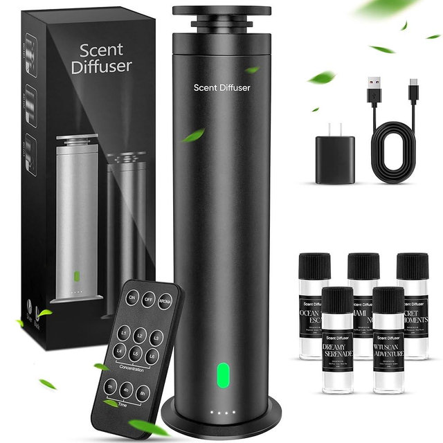 Waterless Scent Diffuser Starter Kit - Suitable for Home and Hotel Series Air Diffuser, 800 Square feet of Coverage, 5 Kinds of Scented Essential Oils, Remote Control, Atomizer Core