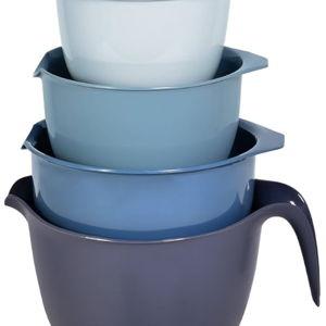 Glad Mixing Bowls with Pour Spout, Set of 4 - Nesting Plastic Bowls (1.2qt, 1.9qt, 2.8qt, and 3qt with Handle) - Non Slip Base, Dishwasher Safe Kitchen Cooking and Baking Supplies, Blue