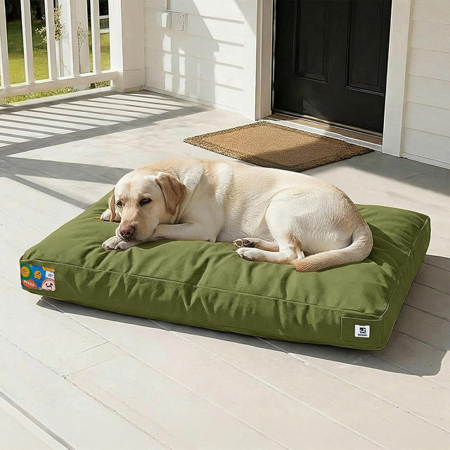 Sytopia 42 Inch Canvas Outdoor Dog Bed for Extra Large Dogs, Durable Indoor Patio Pet Pad for Crate, Great Gift for Pets with Waterproof Machine Washable Removable Cover, Green