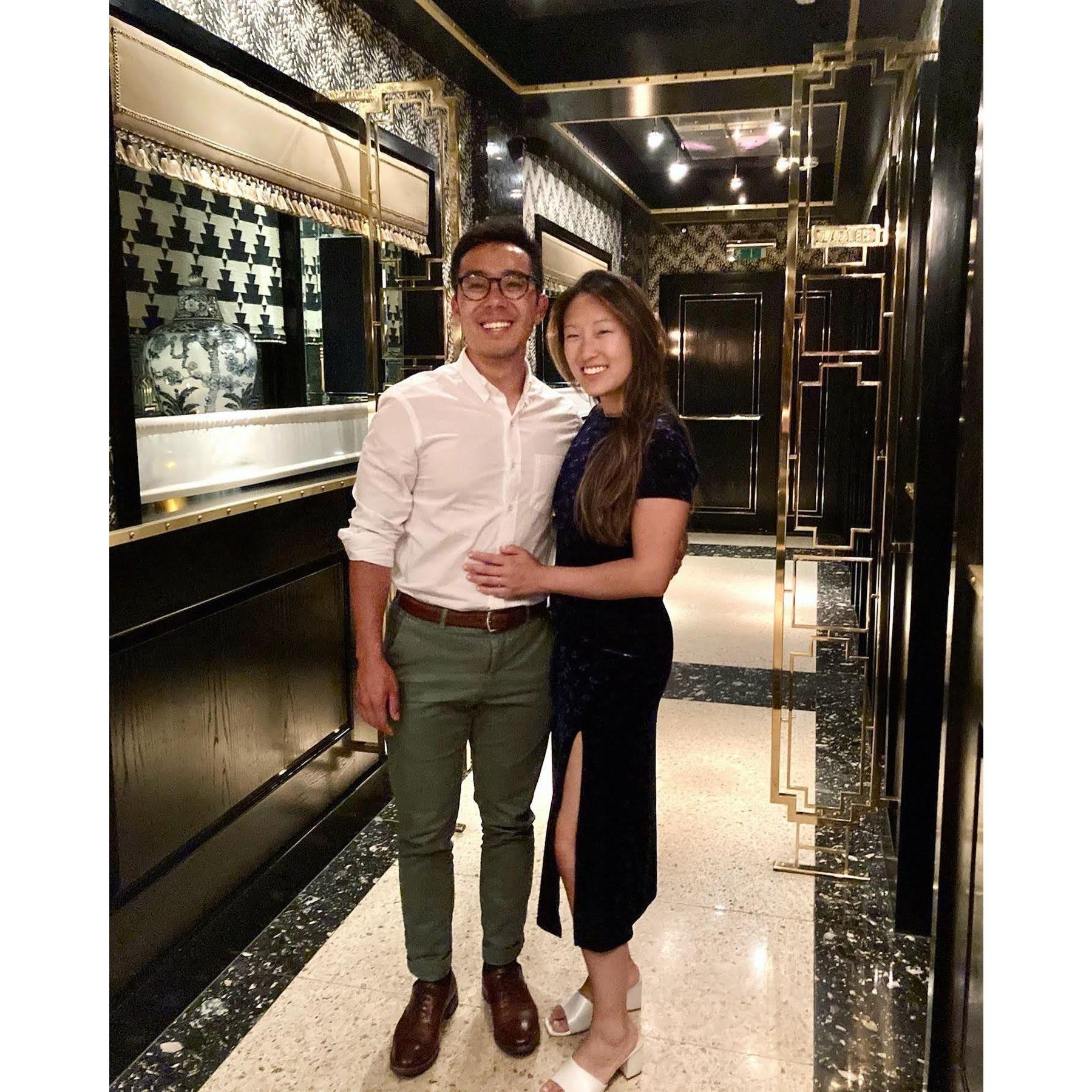 Engagement celebration dinner at Bob Bob Ricard in London's SoHo district