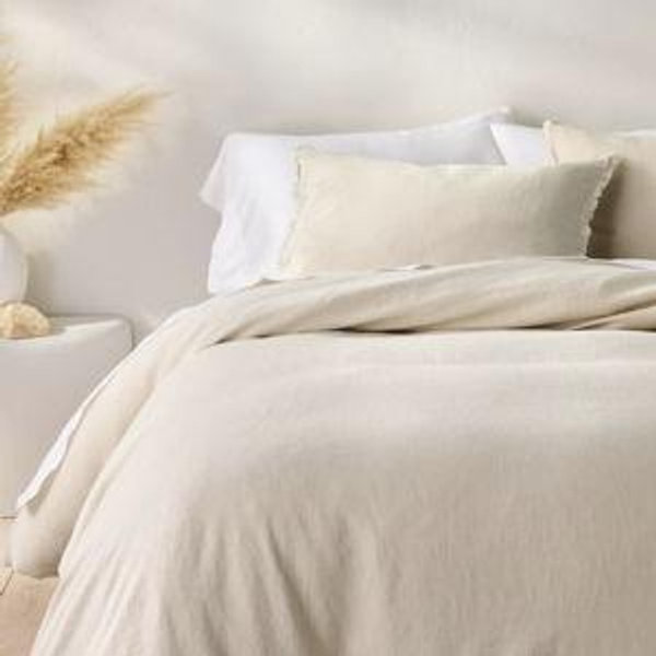 King Heavyweight Linen Blend Duvet Cover & Sham Set Natural - Casaluna™: OEKO-TEX Certified, Zipper Closure