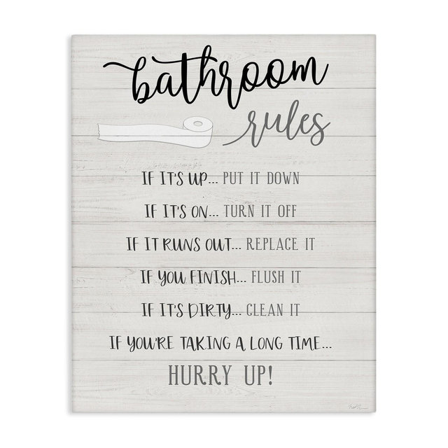Stupell Industries Bathroom Rules Toilet Paper Sign Country Plank Pattern, 24" x 30"