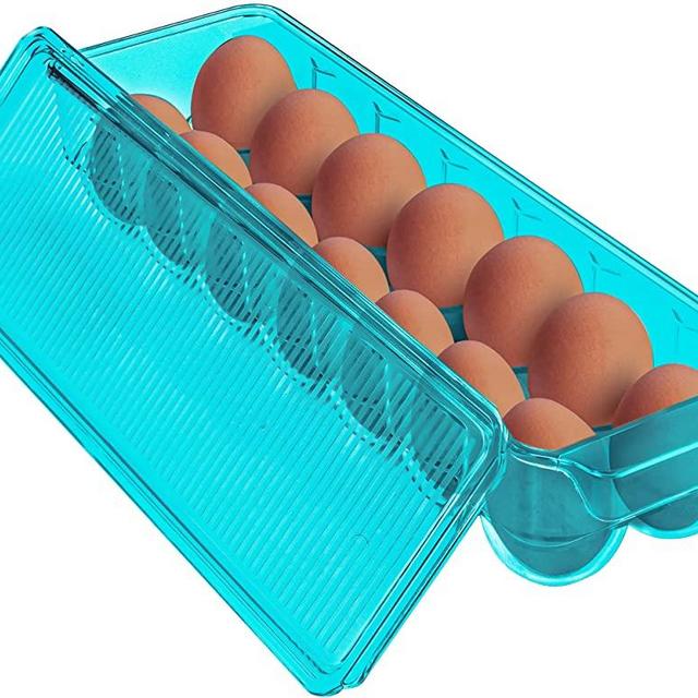 Utopia Home Egg Container For Refrigerator - 14 Egg Container With Lid & Handle, Egg Holder For Refrigerator, Egg Storage & Egg Tray (Aqua, Pack of 1)
