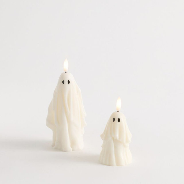 Flameless Ghost Pillars, Ivory, Set of 2