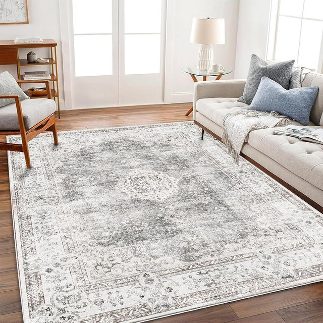 CHAMPLANT Area Rug 5'x7' Washable Rug Vintage Traditional Floor Cover Thin Retro Kitchen Indoor Distressed Non Slip Carpet for Living Room Bedroom Dining Room