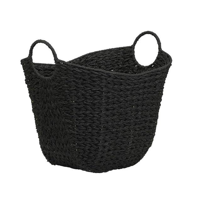 Household Essentials Black Paper Rope Handles, Natural Woven Wicker Storage Basket