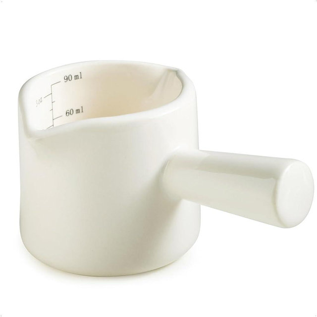 YHOJOY Espresso Measuring Cup, Ceramic Espresso Cup Double Spouts Expresso Shots Cup with Handle, Espresso Accessories, 3 Oz/ 90 Ml, White