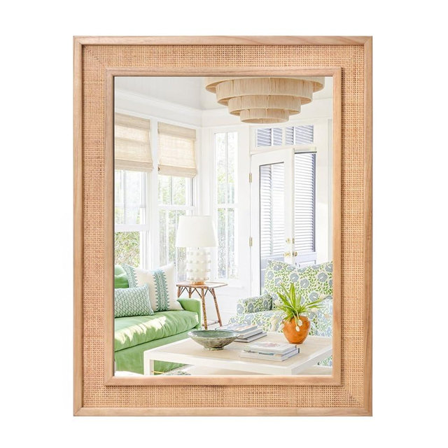 Gumcoly Rectangle Rattan Mirror 27"x34" Boho Decorative Rattan Wall Mirror for Bathroom Farmhouse Wooden Frame Wicker Vanity Mirror Hanging for Living Room Entryway Bedroom Nature