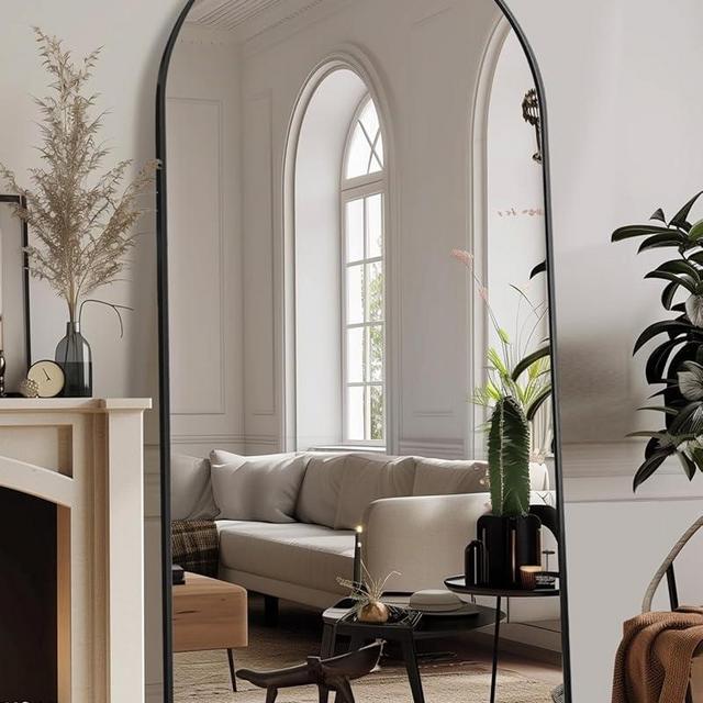 Full Length Mirror, 78"x38" Oversized Arched Floor Mirror Freestanding, Full Body Mirror Floor Standing Mirror with Stand for Bedroom, Hanging Mounted Mirror for Living Room Cloakroom, Black