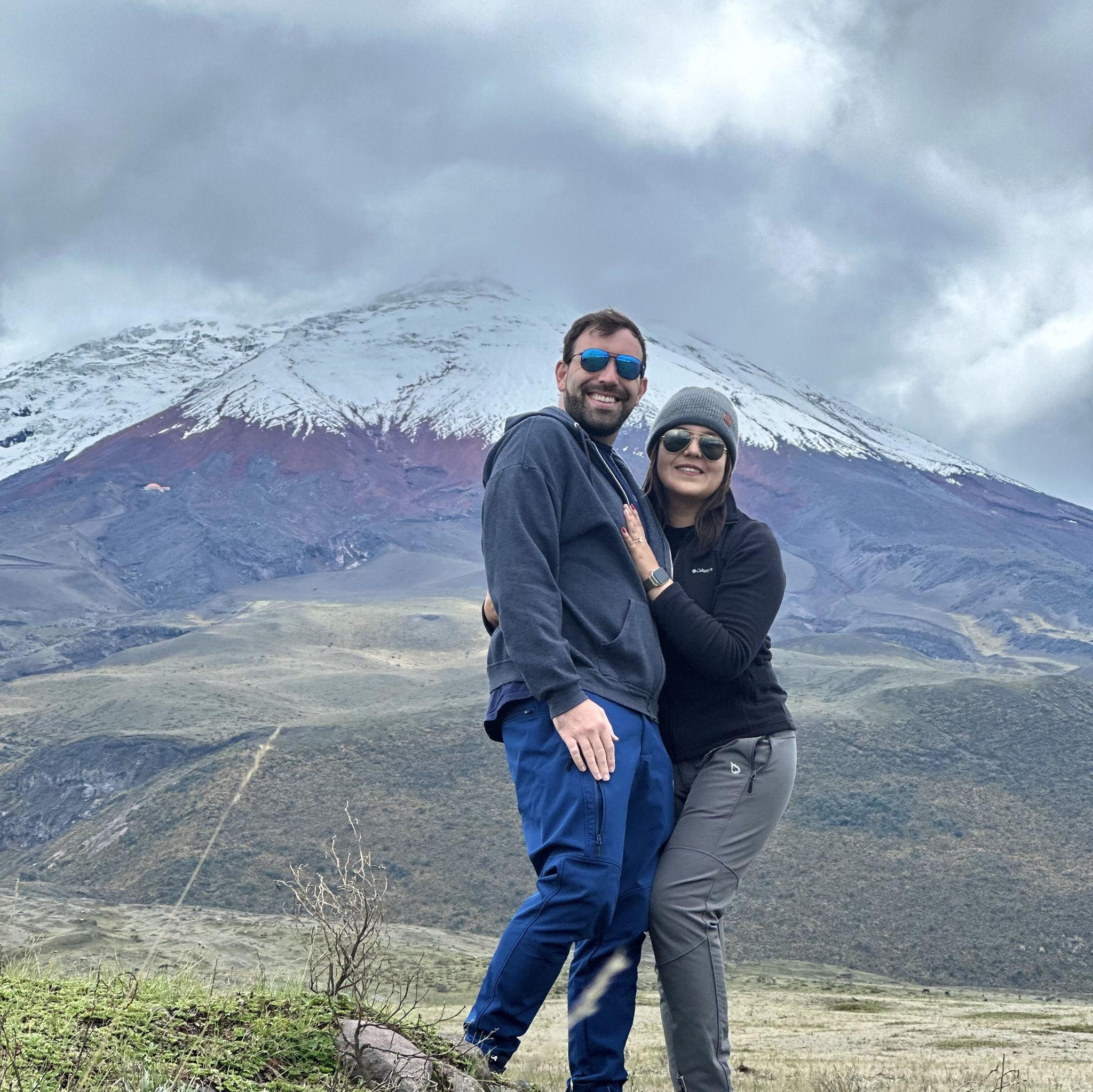 Cotopaxi - M&V enjoying breathtaking views of one of the world’s highest volcanoes. It’s easy to get there by car, and hiking is optional cause the road takes you almost all the way up to the refuge.