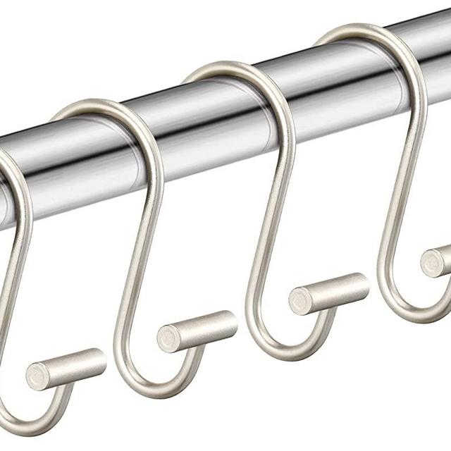 Nickel Shower Curtain Hooks,Rust Proof Shower Curtain Rings for Bathroom,T-Bar Metal Decorative Shower Curtain Hooks Hangers for Shower Curtain Rod,Set of 12