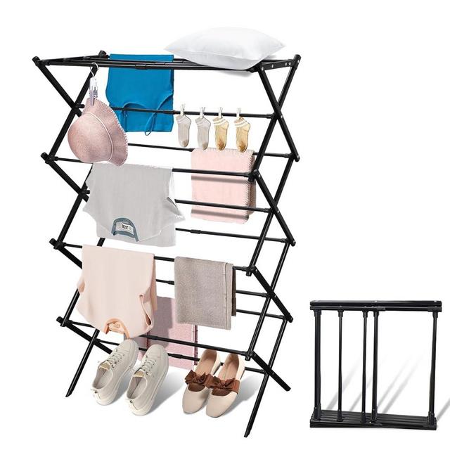 LU CARTREF Four-Layer Drying Space, Foldable Clothes Drying Rack, Laundry Drying Rack, Clothes Airer, Steel Frame，Indoor Outdoor Use