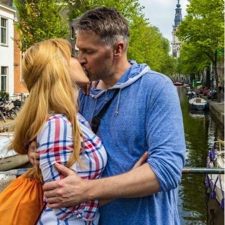 On the Bridge of Love, in Amsterdam, moments after we got engaged..