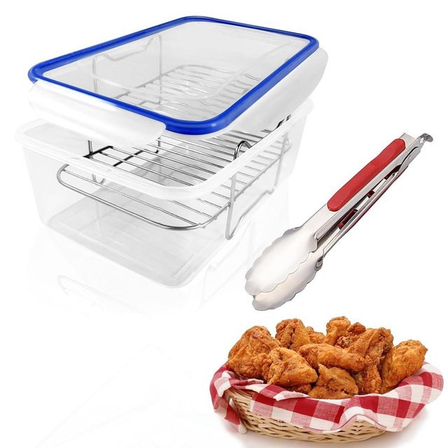 HoPliGhe Batter Bowl, Breading Bowl with Lid Flour Shaker for Seasoning Fried Chicken, Fish, Shrimp, Just Flip (Blue)