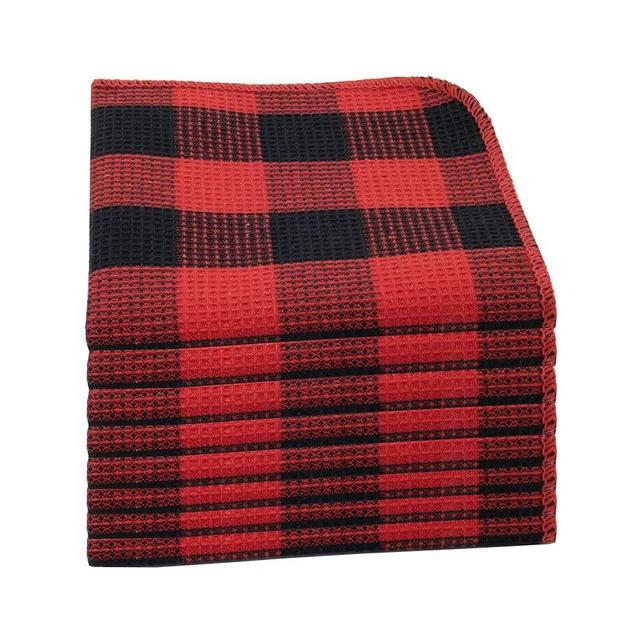PurpleEssences Waffle Weave Kitchen Dish Cloths 100% Cotton, Ultra Soft Absorbent Quick Drying Dish Towels, 12x12 Inches, 8-Pack - (12" X 12", Red Black)