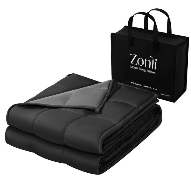 ZonLi Weighted Blanket (48''x72'', 15lbs, Grey/Black), Cooling Weighted Blankets for Adults, High Breathability Heavy Blanket, Soft Material with Premium Glass Beads