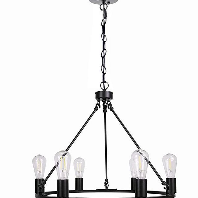 Homenovo Lighting 6-Light Wagon Wheel Chandelier, Matte Black
