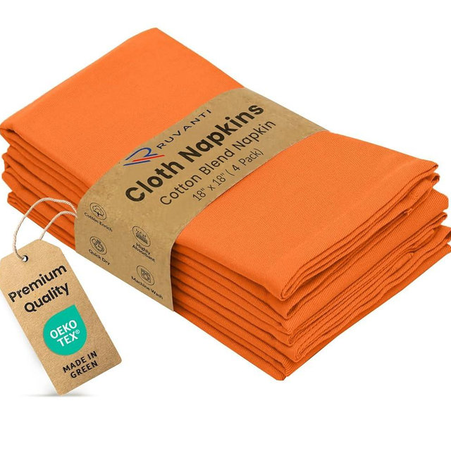 Ruvanti Cloth Napkins Set of 4, 18x18 Inches Napkins Cloth Washable, Soft, Durable, Absorbent, Cotton Blend. Table Dinner Napkins Cloth for Hotel, Lunch, Restaurant, Wedding Parties - Fall
