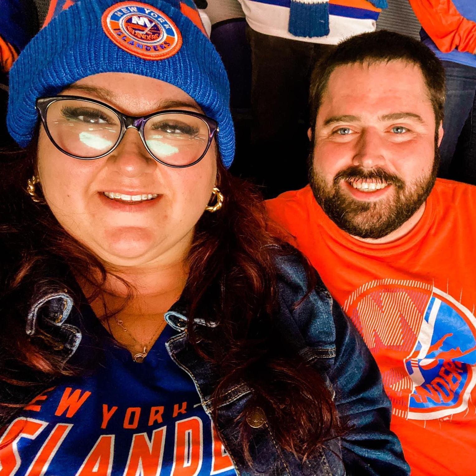 her first islander game (and the only time she will wear orange and blue together)