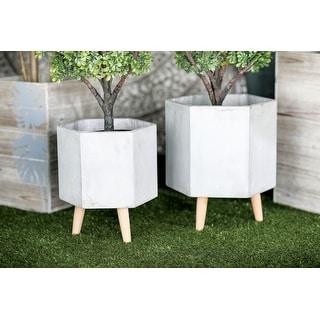 Ceramic Contemporary Planter (Set of 2) - S/2 15", 17"H - Dark Grey