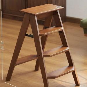4-step Bamboo Folding Ladder Stool Dual Purpose Ladder