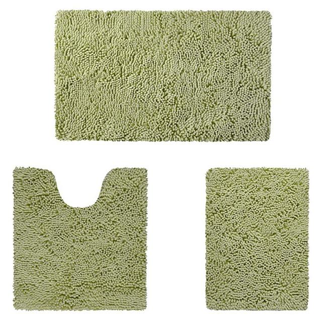 HOMEIDEAS 3 Pieces Bathroom Rugs Set Ultra Soft Non Slip and Absorbent Chenille Bath Rug, Sage Green Bathroom Rugs Plush Bath Mats for Tub, Shower, Bathroom