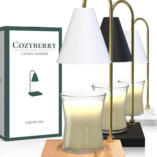 CozyBerry Candle Warmer Lamp, Compatible with Yankee Candle Large Jar Candle, Candle Lamp, Dimmable Lamp Style Candle Melter for Scented Candle, Wax Melt, Small & Large Size Jar Candles (Wood White)