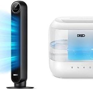 Bundle of Dreo Tower Fan for Bedroom, 24ft/s Velocity Quiet Cooling Fan+ Dreo Humidifiers for Bedroom, Quiet 4L Supersized Cool Mist Top Fill Ultrasonic Humidifier with Oil Diffuser and Nightlight