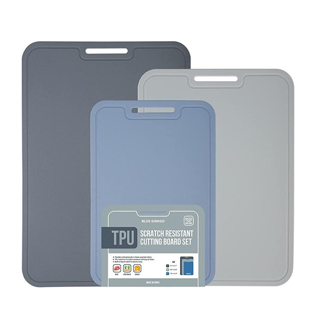 BLUE GINKGO TPU Cutting Boards (3 Piece Set) Scratch Resistant Flexible Cutting Boards for Kitchen, Thin Cutting Board, BPA Free Kitchen Cutting Mat, Chopping Mats -New Home Essentials Kitchen Gadgets