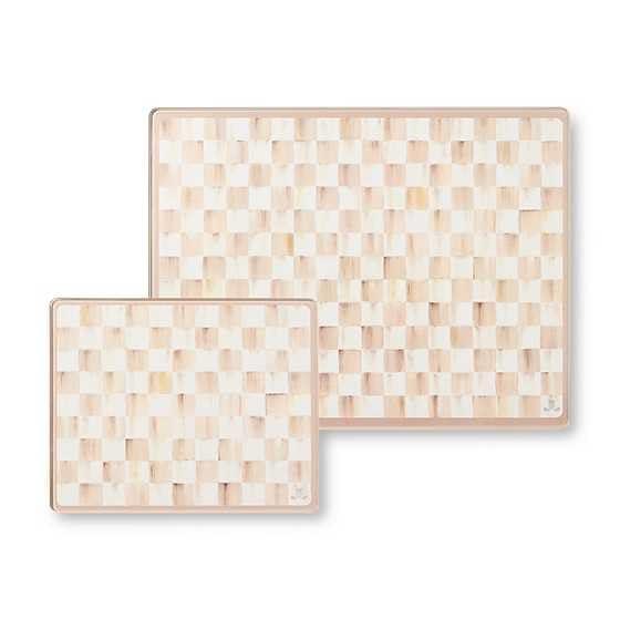 MACKENZIE-CHILDS Set of 2 Tempered Glass Cutting Boards, Countertop Cutting Boards, Brown-and-White Mocha Check