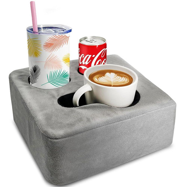 Couch Cup Holder Pillow, Nisdoing Couch Cup Holder Tray! Keep Your Drinks Hand Side and KeepTemp, Prevent Spills and Use Anywhere. Cup Holder for Couch, Bed, Man Cave, Car, Courtyard, Park, Beach