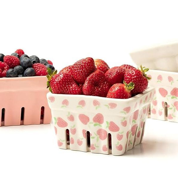 Ceramic Berry Basket/Colander-Set of 4 (Pink)
