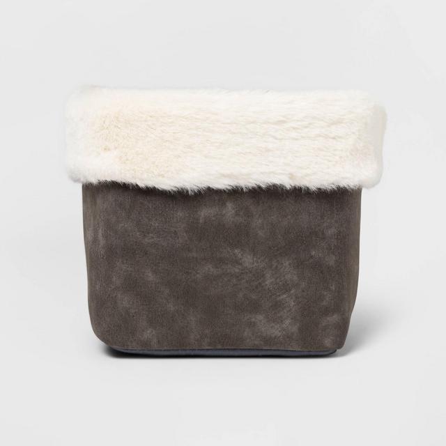 Faux Suede Basket with Fur Trim Gray - Threshold™